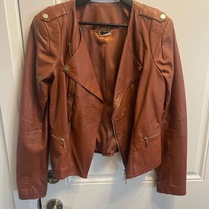 Marciano Tan Leather Jacket with Gold Accents